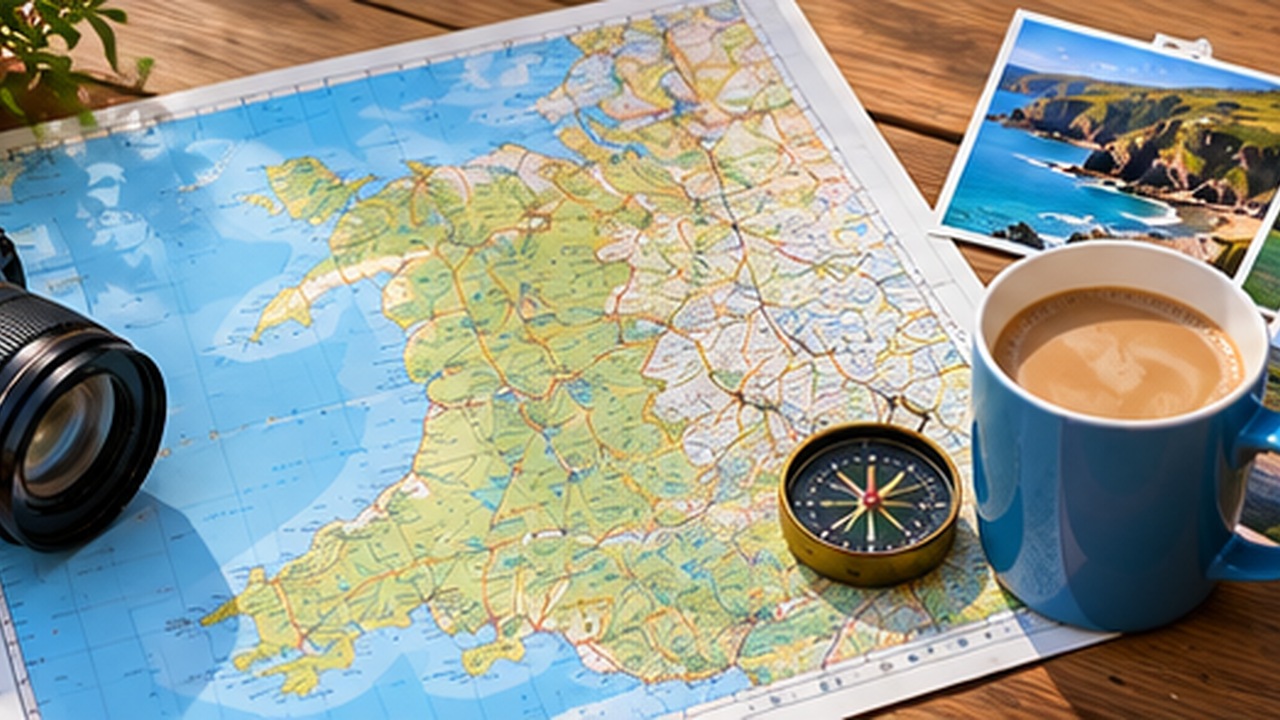 Welsh coast and countryside used for holiday planning