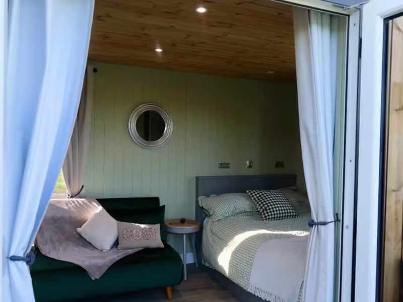 Interior of Brynhyfryd Farm shepherd's hut