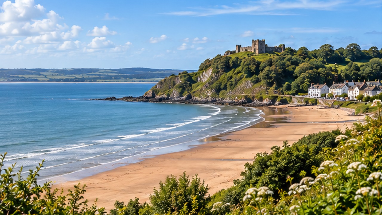 Llansteffan beach and castle in Carmarthenshire