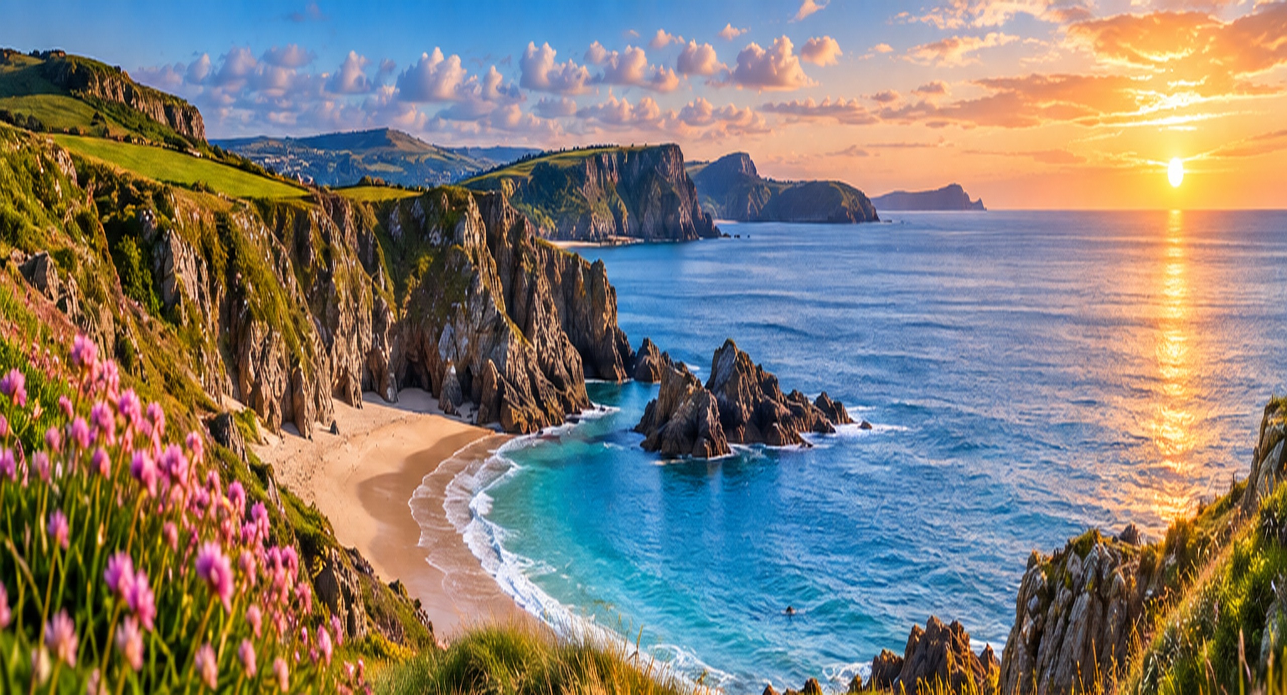 Beautiful Welsh coastline with beaches and sea views