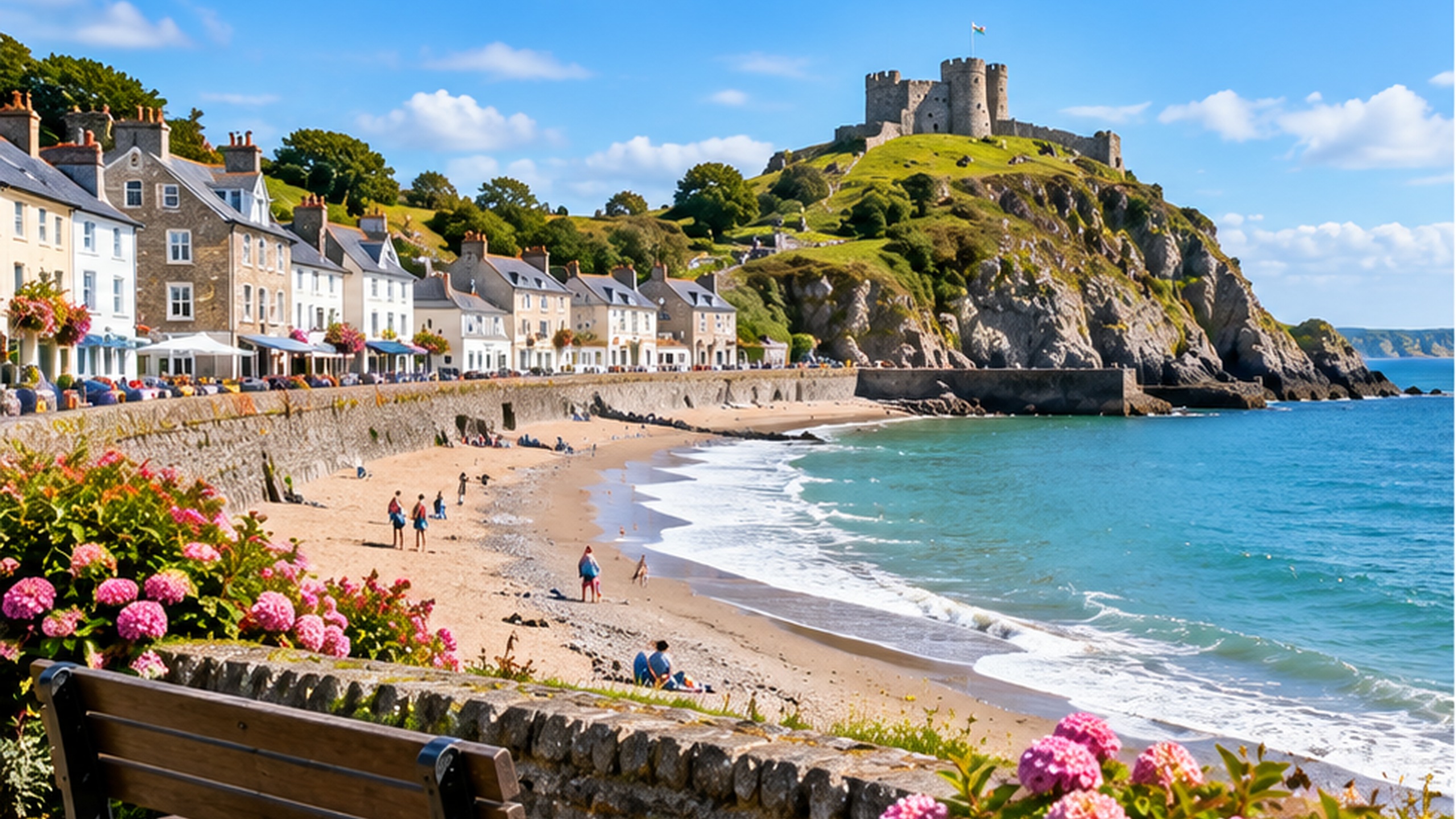 Criccieth coastline and castle in North Wales