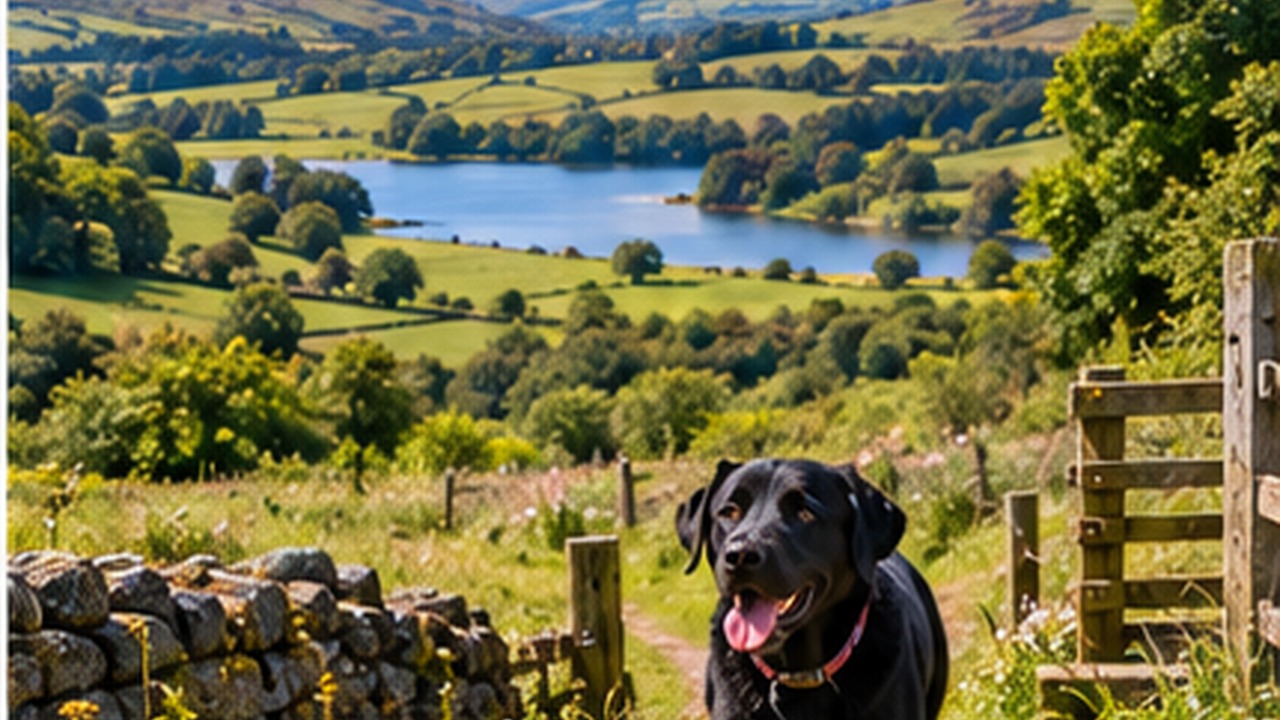 Dog walking in the Welsh countryside