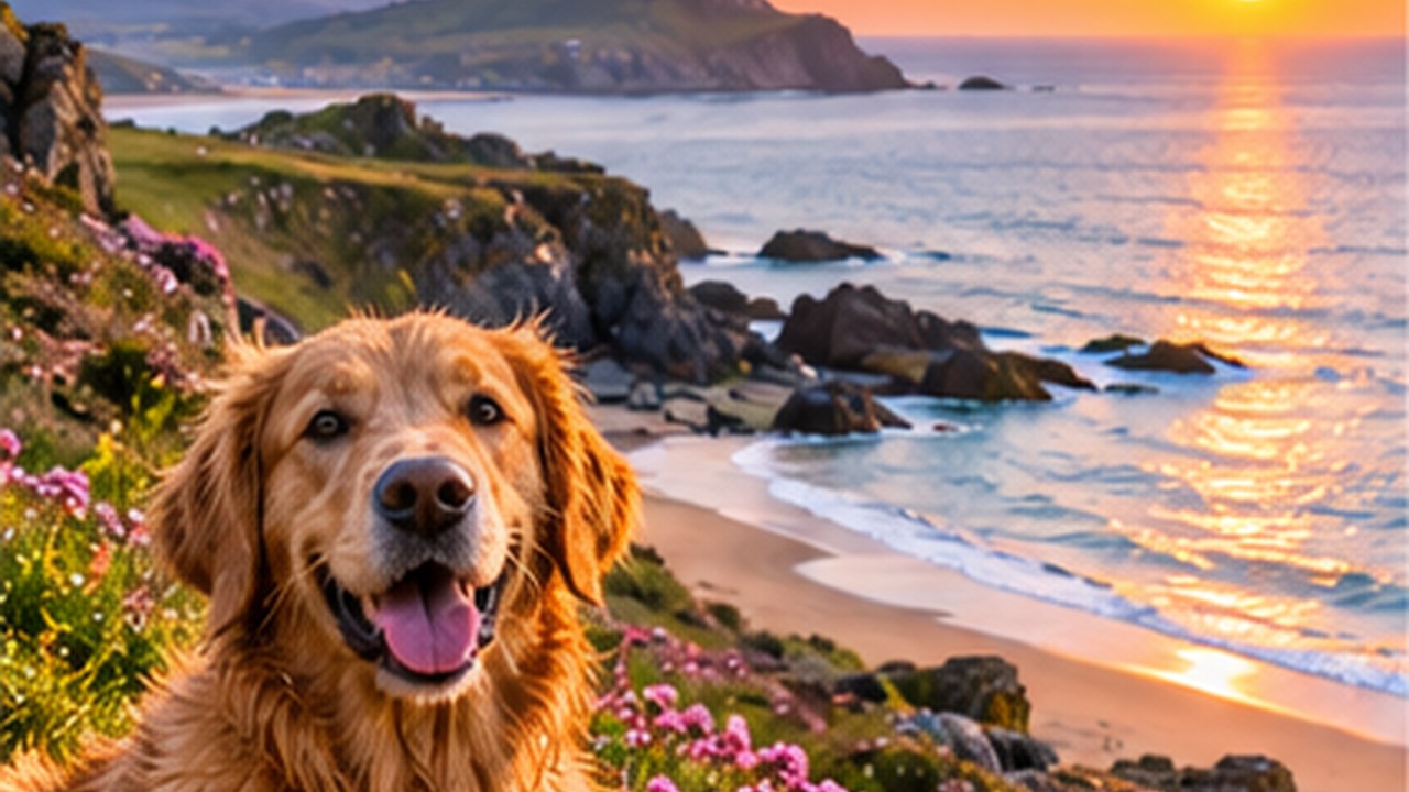 Dog enjoying a holiday on the Welsh coast