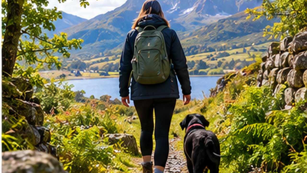 Walking with a dog in the Welsh countryside