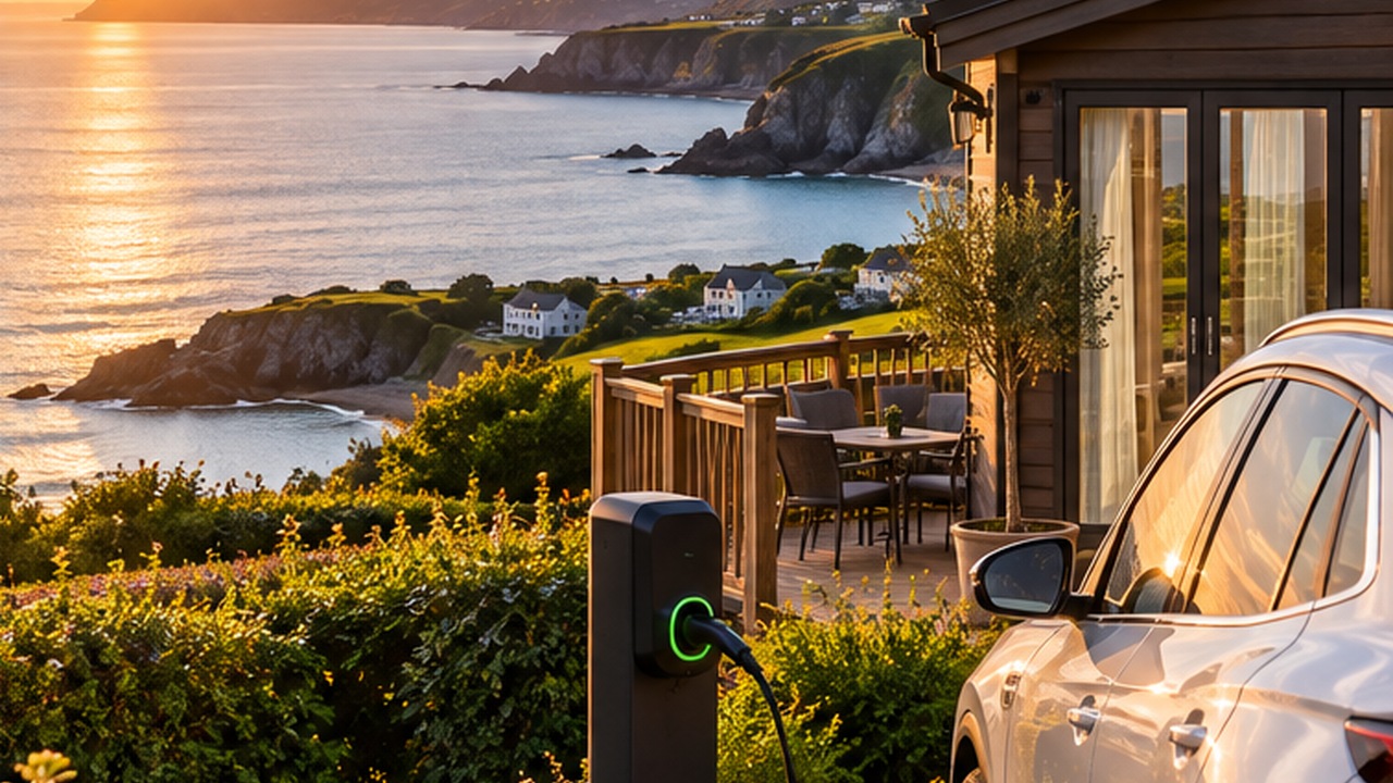 EV charging point beside Welsh holiday accommodation