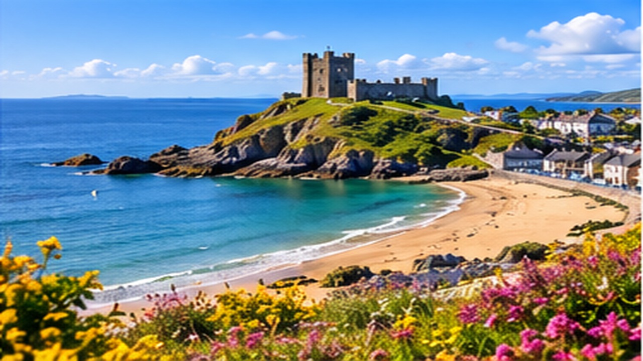 Criccieth castle and coastline