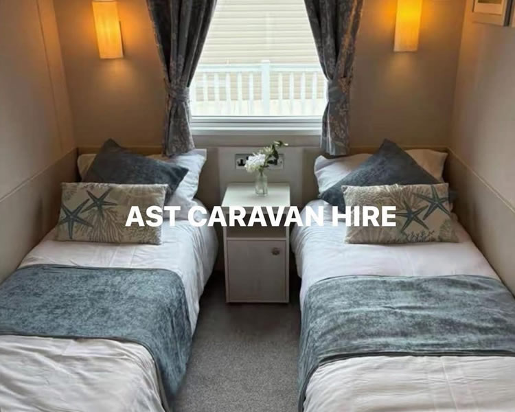 Twin bedroom inside Preseli Park 7 holiday caravan