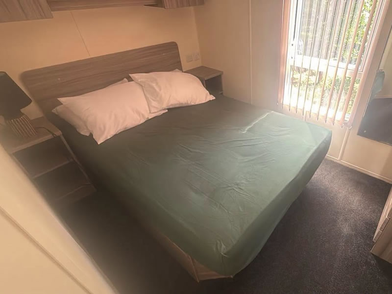 Double bedroom inside the Criccieth static caravan