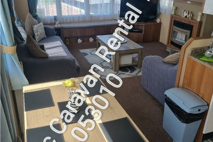 Living area inside the static caravan at Golden Gate Towyn