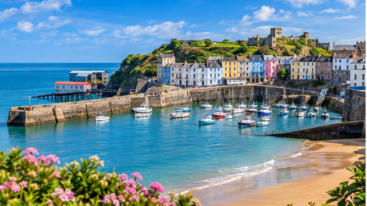 Tenby harbour and colourful seafront in Pembrokeshire