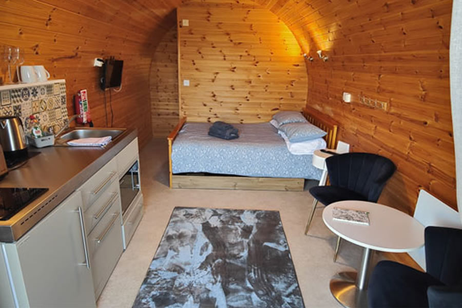 Double bedroom inside Towy Valley Pod